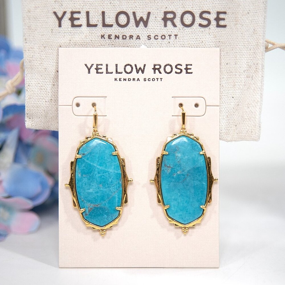 Kendra Scott Baroque Ella Yellow Rose Dark Teal Magnesite Gold Drop Earrings NWT